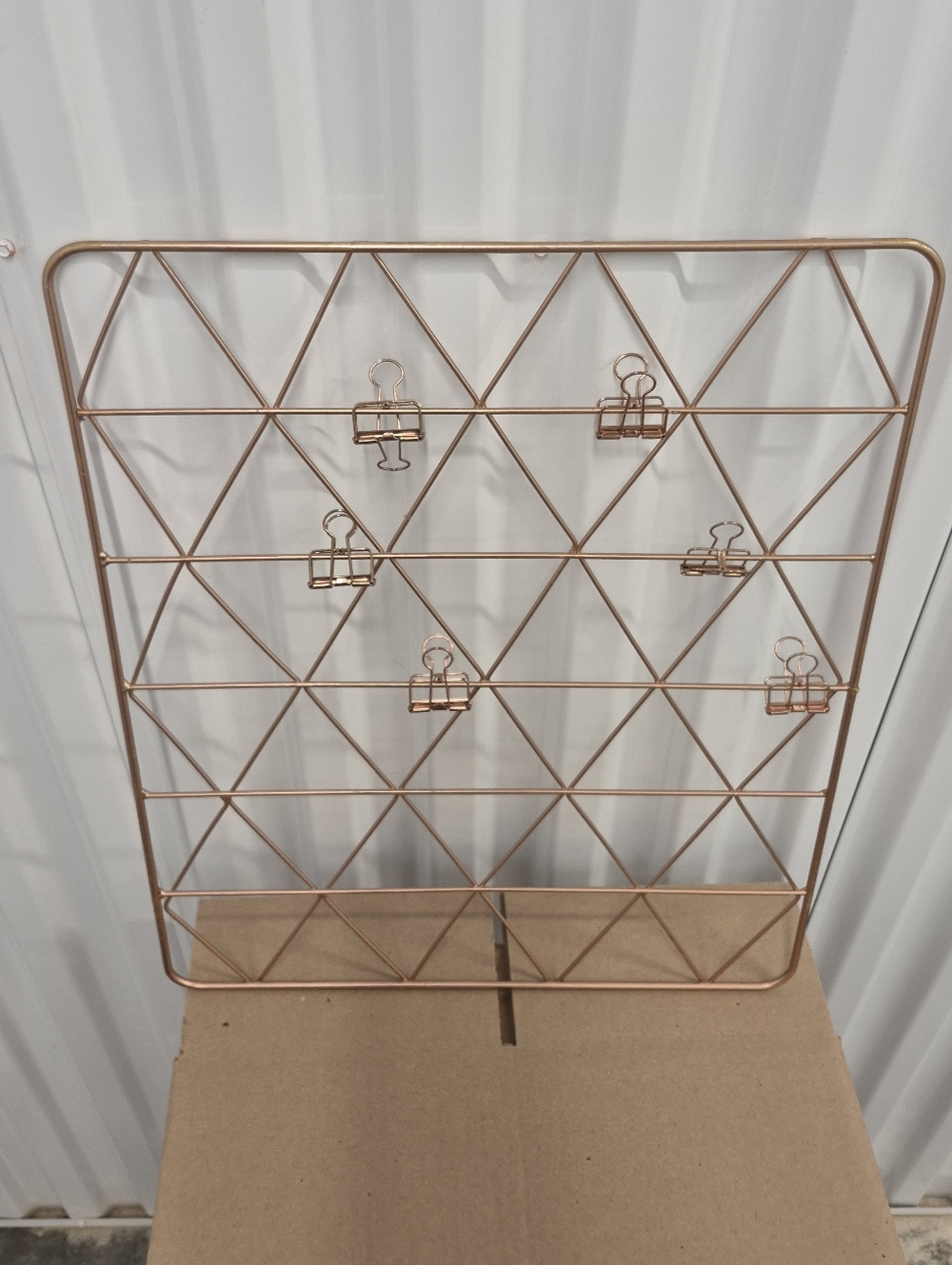 Rose Gold Tone Metal Grid Photo Note Holder Organizer Wall Decor Matching Clips - Picture 2 of 8